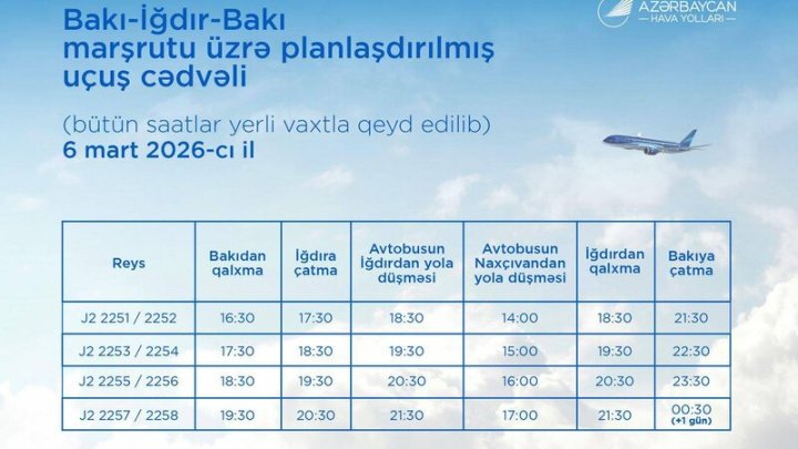 Azal Bakı-i̇ğdır Aviareyslərini Bərpa Etdi: Yeni Cədvəl
